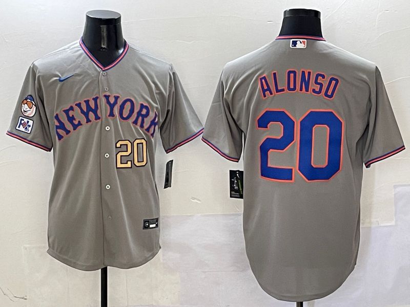 Men New York Mets #20 Alonso Grey Second generation 2025 Nike MLB Jersey style 6